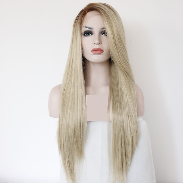  Synthetic Lace Front Wig kinky Straight Layered Haircut Lace Front Wig Blonde Long Light golden Synthetic Hair 24 inch Women's Women Ombre Hair Red Blonde Sylvia