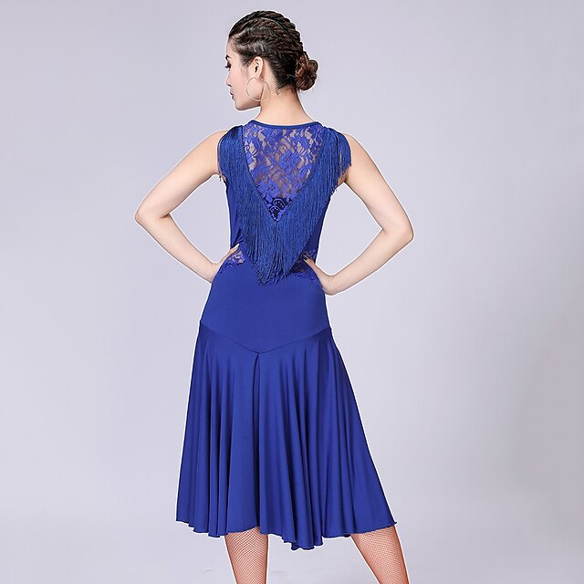Latin Dance Dress Long Sleeve High  Spandex Tassel Women's Performance Training