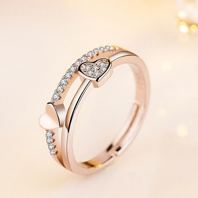  1pc Band Ring Ring For Women's AAA Cubic Zirconia White Wedding Gift Daily Platinum Plated Rose Gold Plated Imitation Diamond Heart / Knuckle Ring / Open Ring / Adjustable Ring