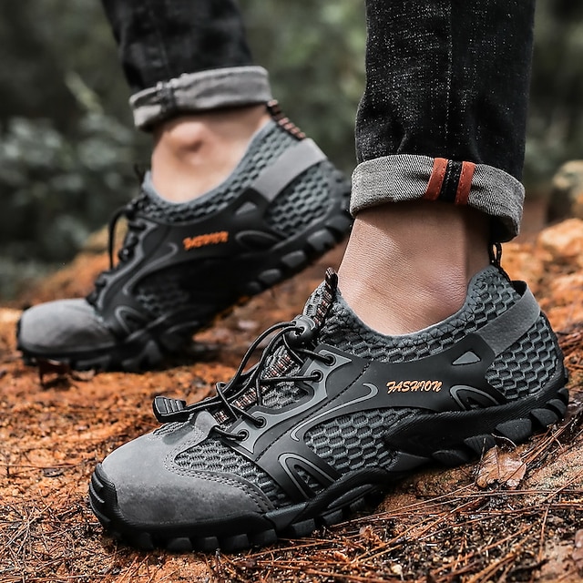  Bărbați Pantofi de drumeție Încălțăminte de Apă Absorbție de șoc Respirabil Purtabil Rezistent la uzură Camping / Drumeții Vânătoare Vârf rotund Cauciuc Plasă Vară Primăvară Negru Maro Kaki Gri