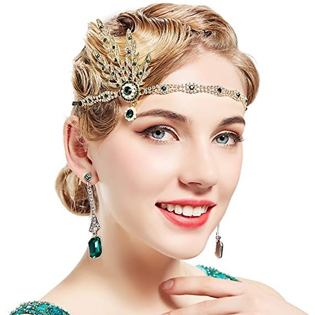  Rétro Vintage Floral 1920s Gatsby le magnifique Bandeau Garçonne Bijoux de Cheveux Bandeaux Bijoux de Front Charleston Femme Plume Perles Mariage Cérémonie Mascarade Adulte