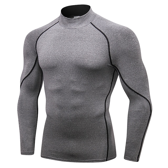 Sports & Outdoors Running, Jogging & Walking | YUERLIAN Mens Compression Shirt Yoga Top Winter Dark Grey Black / Red Fitness Gym