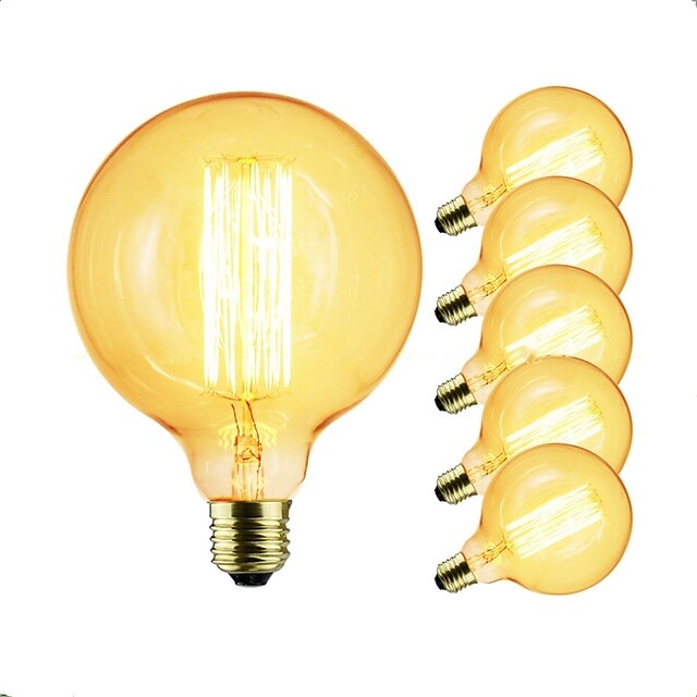  6pcs 40 W E26 / E27 G125 Transparent Body Incandescent Vintage Edison Light Bulb 220-240 V / 110-120 V