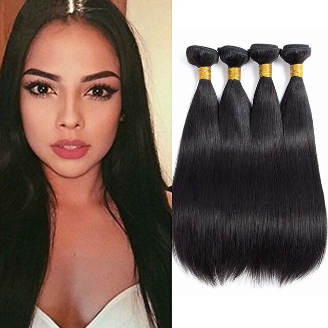  4 pakettia Hiuskudokset Perulainen Suora Hiukset Extensions Remy-hius 100% Remy Hair Weave -paketit 400 g Hiukset kutoo Aitohiuspidennykset 8-28 inch Luonnollinen väri Luonto musta Shedding