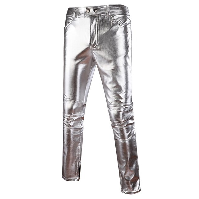 Men's Skinny Trousers Faux Leather Pants Straight Leg Solid Colored ...