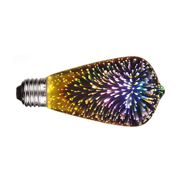  1pc ST64 4W LED 3D Colorful Star Fireworks Light Bulb(2200K) E26/E27 Filament Bulbs Base Edison Bulb Light for Holiday Home Bar Decoration Multicolor LED Lamp 220V