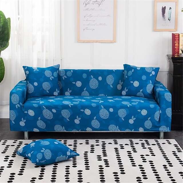  Leaves Blue Durable Soft High Stretch Slipcovers Sofa Cover Washable Spandex Couch Covers