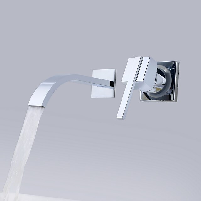  Bathroom Sink Faucet - Waterfall Chrome Wall Mounted Single Handle Two HolesBath Taps
