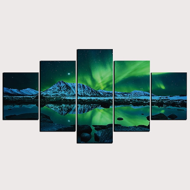  5 Panel Wall Art Canvas Prints Painting Artwork Picture Landscape Aurora Home Decoration Décor Rolled Canvas No Frame Unframed Unstretched
