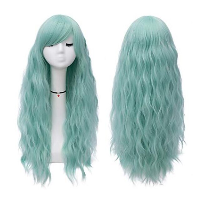  Synthetic Wig Curly Middle Part Wig Long Green Synthetic Hair 22 inch Women's Party Green