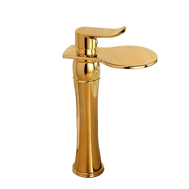  Bathroom Sink Faucet - Waterfall Chrome / Nickel Brushed / Gold Deck Mounted Single Handle One HoleBath Taps