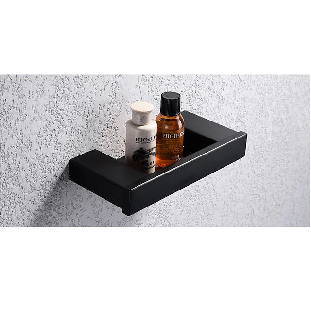 Multifunction Soap Dishes & Holders Contemporary Stainless Steel Rectangle Bath Shelf Wall Mounted Matte Black 1pc 7