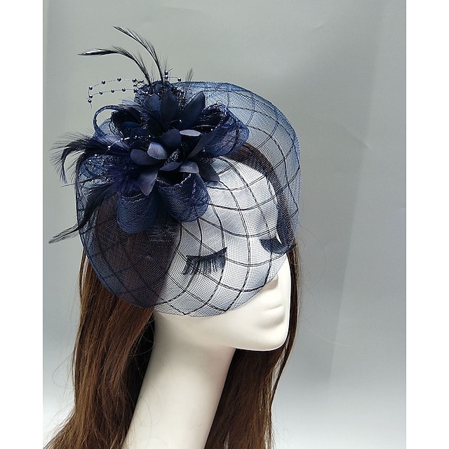  plasă fascinatoare Kentucky Derby pălărie / cască pentru cap / cască cu pene / floare / ornamente 1 buc nuntă / ocazie specială / cască pentru curse de cai