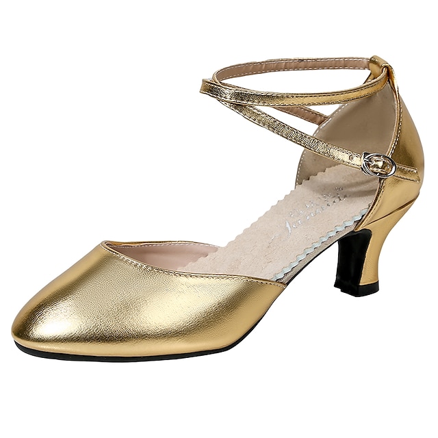  Pentru femei Pantofi Moderni / Sală Dans Imitație Piele Curea Gleznă Călcâi Grosime călcâială Pantofi de dans Negru / Gri argintiu / Auriu / Performanță