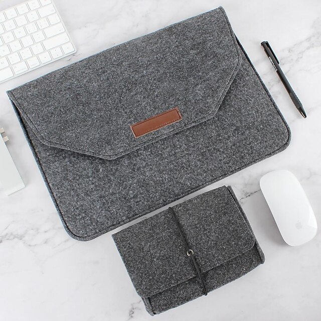  naturlig uld filt laptop taske protektor taske plus strømforsyning kompatibel 11-15 tommer macbook pro macbook air laptop grå sort
