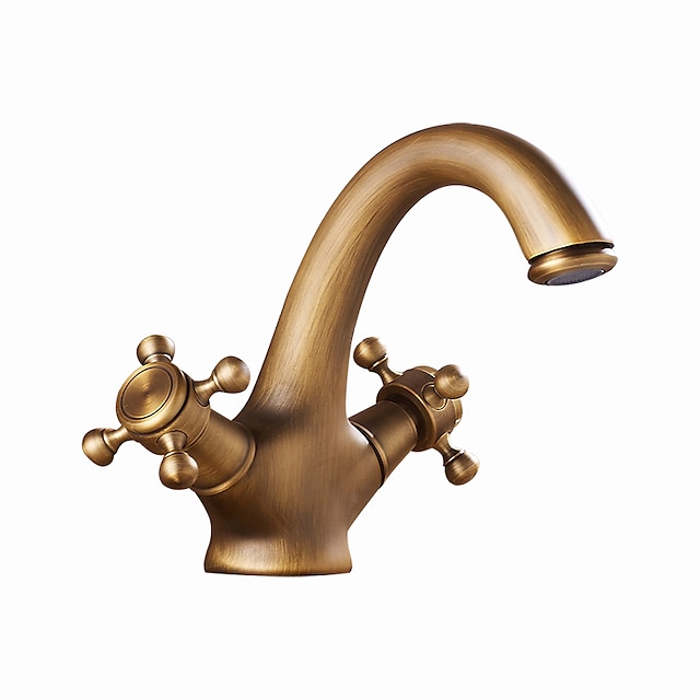  Bathroom Sink Faucet - Classic Antique Brass Centerset Two Handles One HoleBath Taps