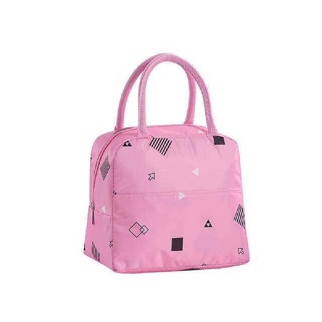  Women's Oxford Cloth Lunch Bag Zipper Scenery Geometric Pattern Daily Outdoor Handbags Pink Green Sky Blue Rainbow