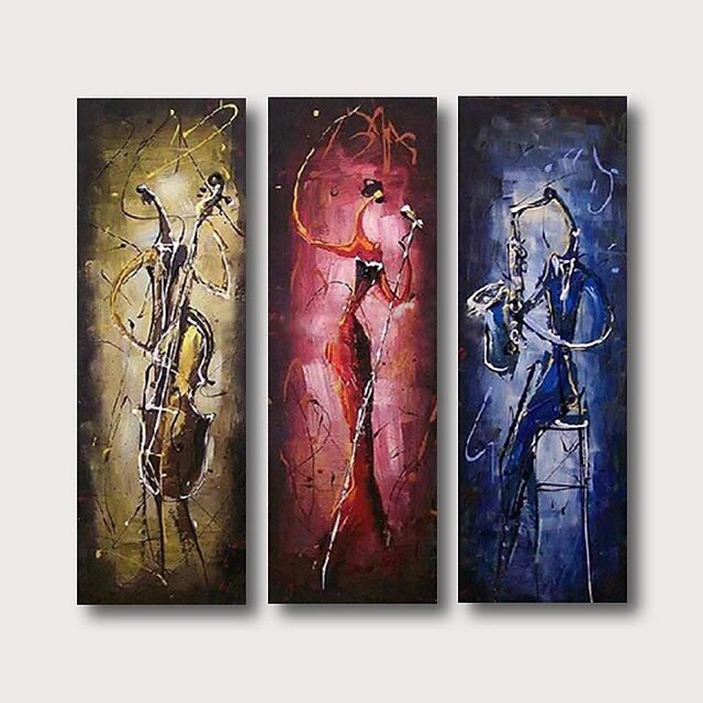 Peinture à l'huile Hang-peint Peint à la main Carré Abstrait Personnage Contemporain Moderne Inclure cadre intérieur / Trois Panneaux