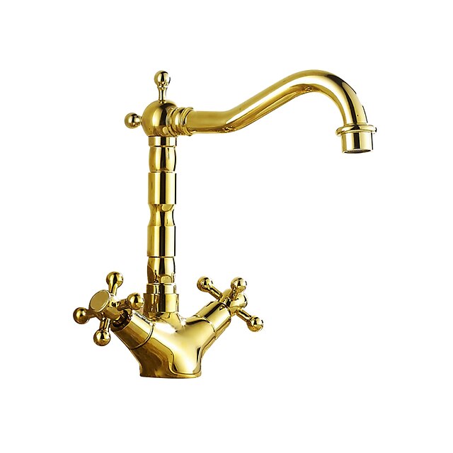  Kitchen faucet - One Hole Ti-PVD Standard Spout Deck Mounted Contemporary Kitchen Taps / Two Handles One Hole