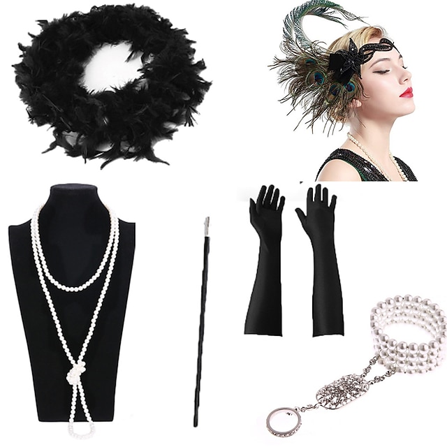  Necklace Earrings Costume Accessory Sets Gloves Necklace Retro Vintage 1920s The Great Gatsby Artificial feather For The Great Gatsby Cosplay Halloween Carnival Women's Costume Jewelry Fashion Jewelry