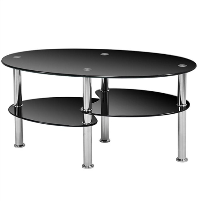 Modern Black Tempered Glass Coffee Table with Bottom Shelf 2023 US
