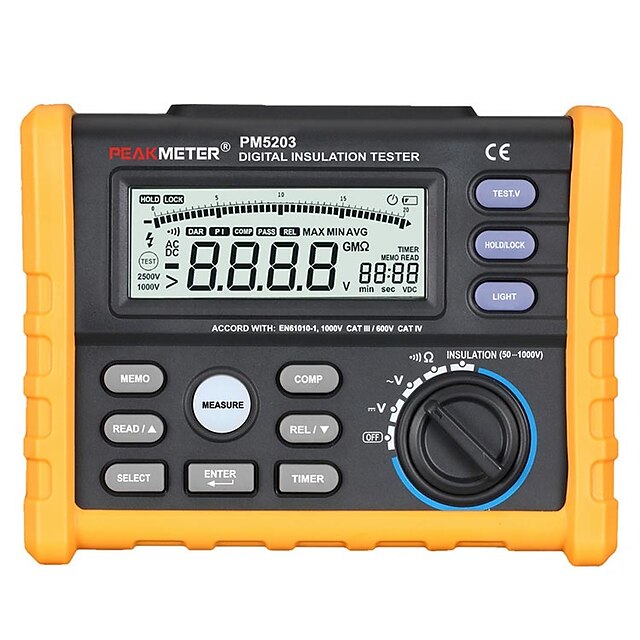  MS5203 Digital Insulation Resistance Tester Multimeter Megger 0.01 Mohm to 10.00 Gohm HV meter 50V-1000V output