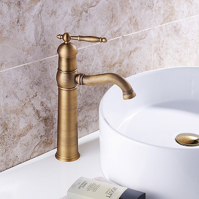  Bathroom Sink Faucet - Classic Antique Brass Centerset Single Handle One HoleBath Taps