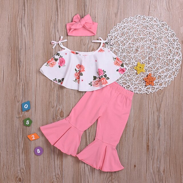  Μωρό Κοριτσίστικα Βασικό Στάμπα Αμάνικο Κοντό Σετ Ρούχων Ανθισμένο Ροζ / Νήπιο