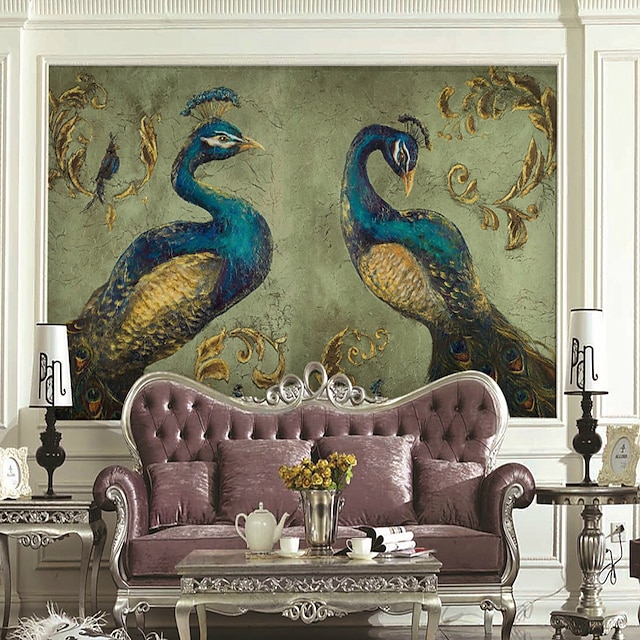  Mural Wallpaper Wall Sticker Covering Print Adhesive Required Peacock Bird Animal Canvas Home Décor