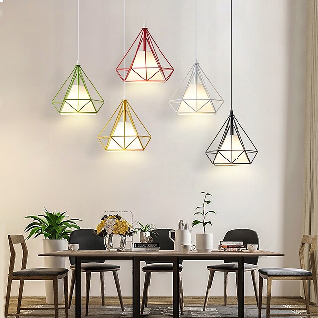 Lights & Lighting Pendant Lights | 25 cm Single Design Pendant Light Metal Geometrical Painted Finishes LED Modern Country 220-2