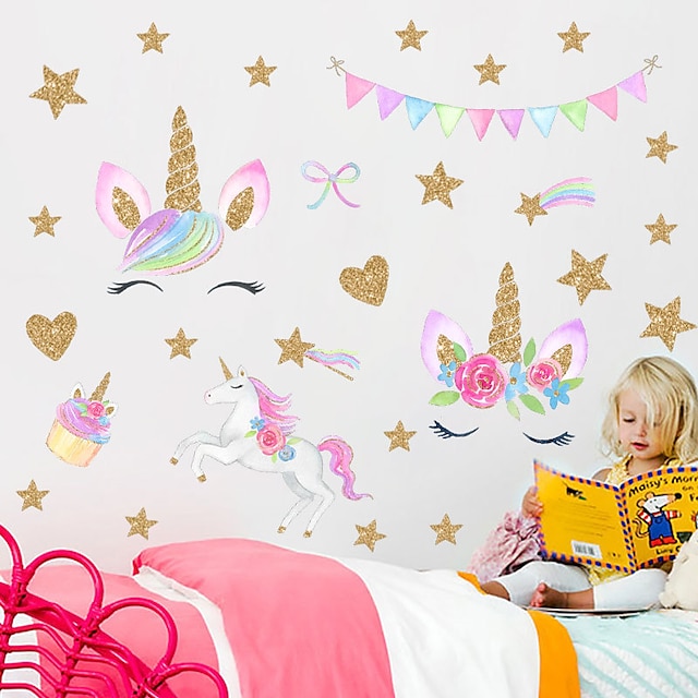 Home & Garden Home Decor | Rainbow Star Cute Unicorn Wall Stickers - Words & Quotes Wall Stickers / Plane Wall Stickers Characte