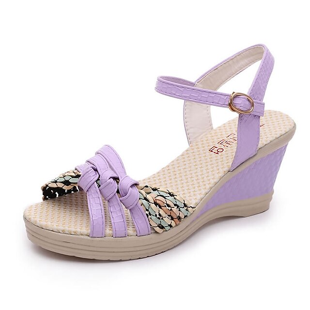  Women's Sandals Summer Wedge Heel Daily PU Black / Purple / Blue