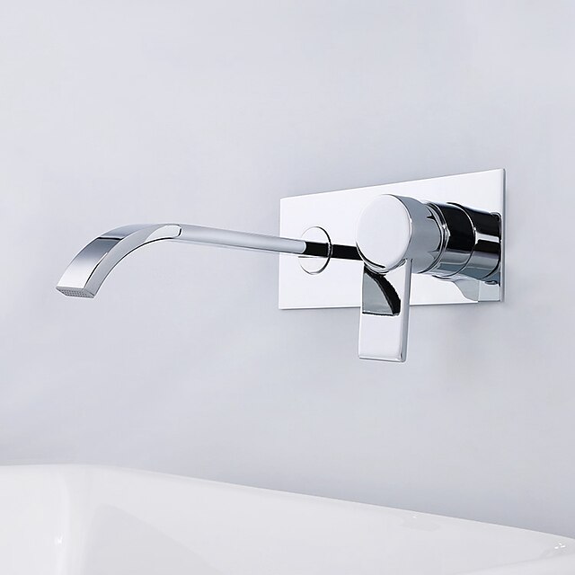  Baderom Sink Tappekran - Veggmontering / Foss Krom Vægmonteret Enkelt håndtak To HullerBath Taps / Messing