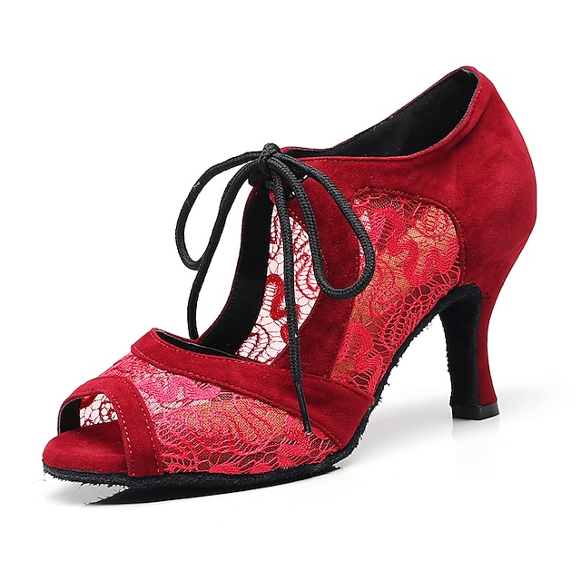  Női Latin cipők Magassarkúk Kubai sarok Fekete Piros