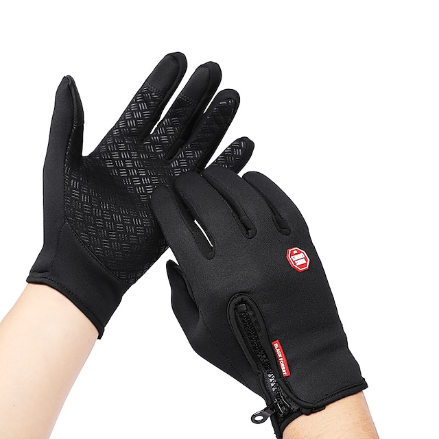 ROCKBROS Winter Full Finger Fleece Thermal Warm Reflective Gloves Black Gray 