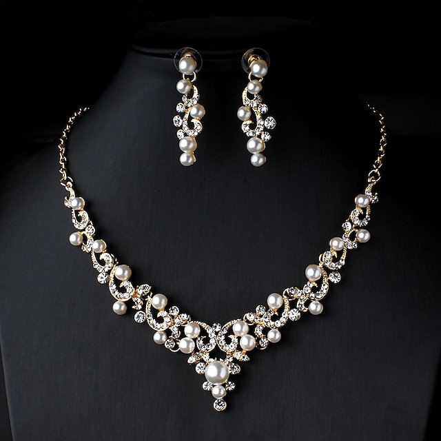  1 set Bridal Jewelry Sets For Women's Pearl Party Wedding Gift Imitation Pearl Rhinestone Alloy Link / Chain Flower Botanical / Engagement