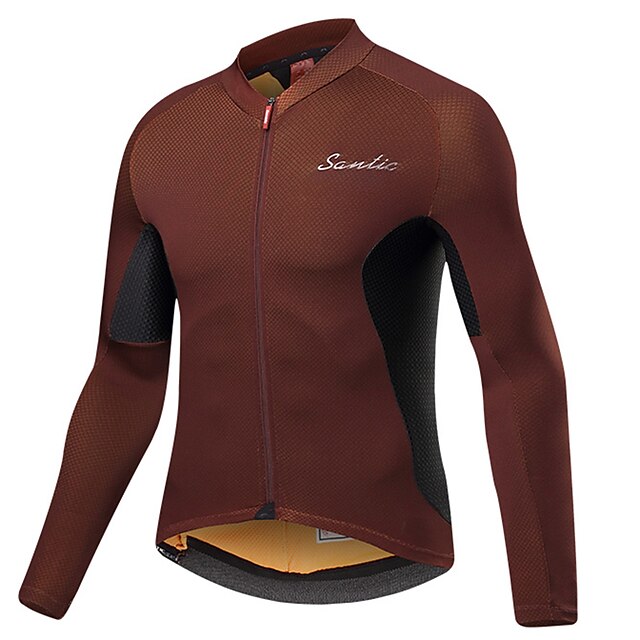  SANTIC Men's Long Sleeve Cycling Jersey Winter Elastane Polyester Coffee Solid Color Bike Jersey Top Mountain Bike MTB Road Bike Cycling UV Resistant Quick Dry Moisture Wicking Sports Clothing Apparel