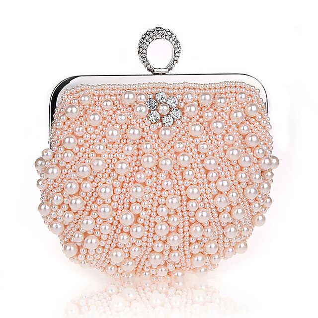  Women's Bags Polyester Evening Bag Pearls Crystals Solid Color Pearl Party Wedding Event / Party Evening Bag Wedding Bags Handbags Black Champagne Beige / Fall & Winter