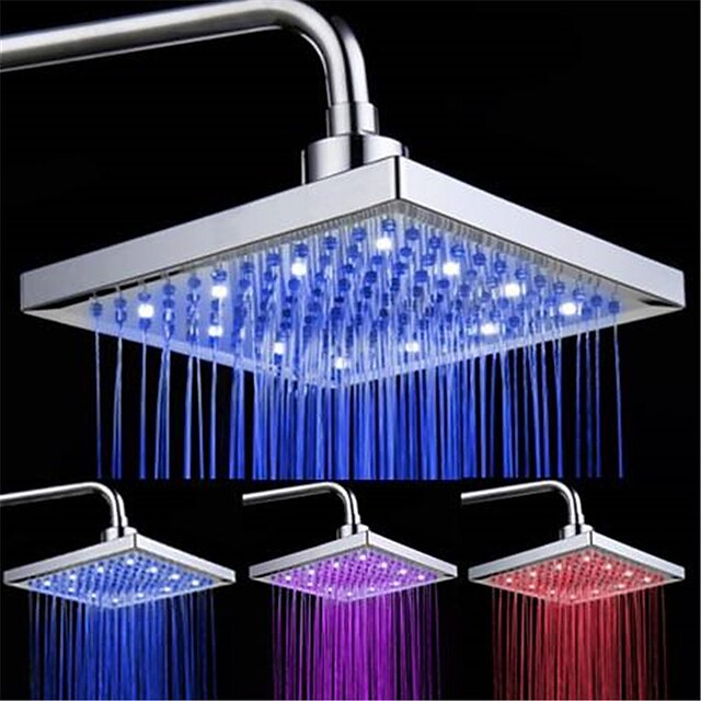  vierkante veelkleurige badkamer 1/3/7 kleuren automatisch veranderend langzaam watergloed led-licht regendouchekop gegalvaniseerd en aan het plafond gemonteerd