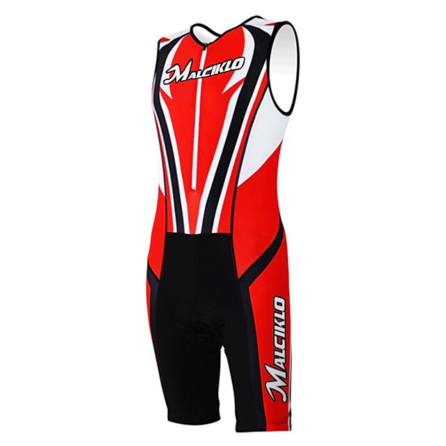  Kooplus Men's Women's Sleeveless Triathlon Tri Suit Polyester Red Stripes Bike Coverall Clothing Suit Breathable Quick Dry Sports Clothing Apparel