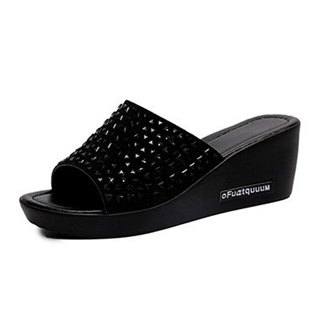  Women's Slippers & Flip-Flops Wedge Heel Daily Outdoor Faux Leather Black