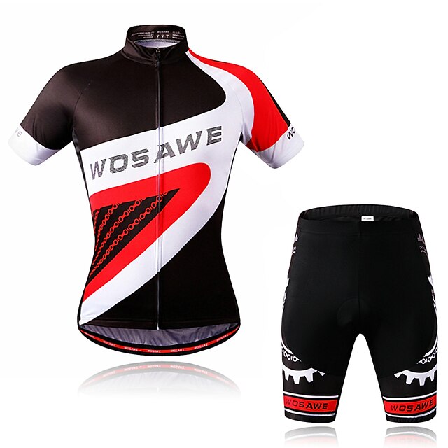  WOSAWE Men's Cycling Jersey with Shorts Short Sleeve Mountain Bike MTB Road Bike Cycling Black Red Bike Jersey Padded Shorts / Chamois Clothing Suit Moisture Wicking Reflective Strips Back Pocket