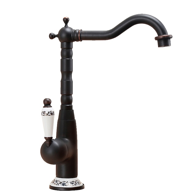  antiikkikuparinen keittiöhana, kultainen/musta yksikahva yksireikäinen sähköpinnoitettu standardi juoksuputken keskisarja antiikkisuunnittelu keittiöhanat kuuman ja kylmän veden kytkimellä