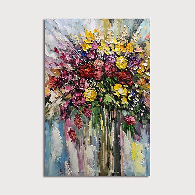  ハング塗装油絵 手描きの - 花柄 / 植物の 近代の 内枠を含めます / ストレッチキャンバス