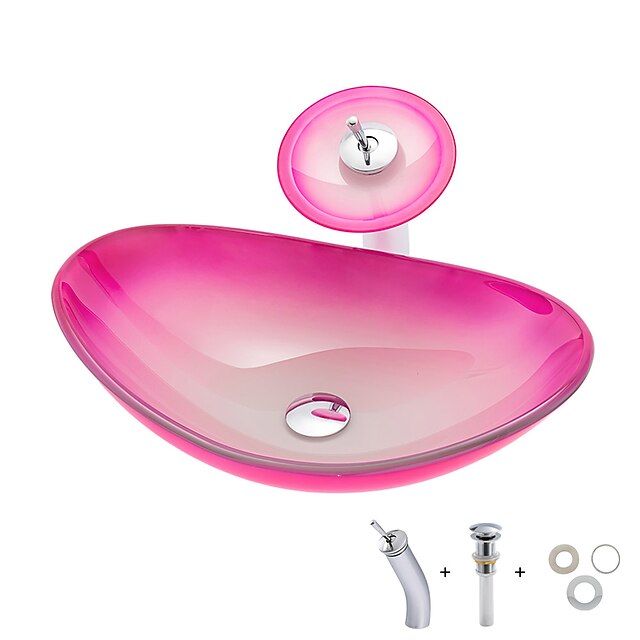  умывальник для ванной / смеситель для ванной / монтажное кольцо для ванной Современный - Закаленное стекло Прямоугольный Vessel Sink