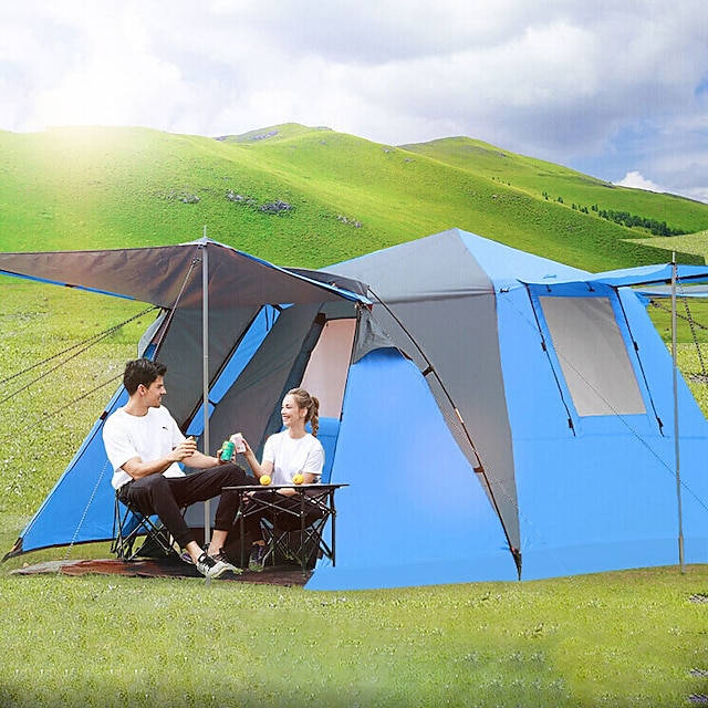  Shamocamel® 4 person Cabin Tent Automatic Tent Family Tent Outdoor Windproof Sunscreen Breathable Double Layered Automatic Instant Cabin Camping Tent 2000-3000 mm for Fishing Hiking Beach Polyester