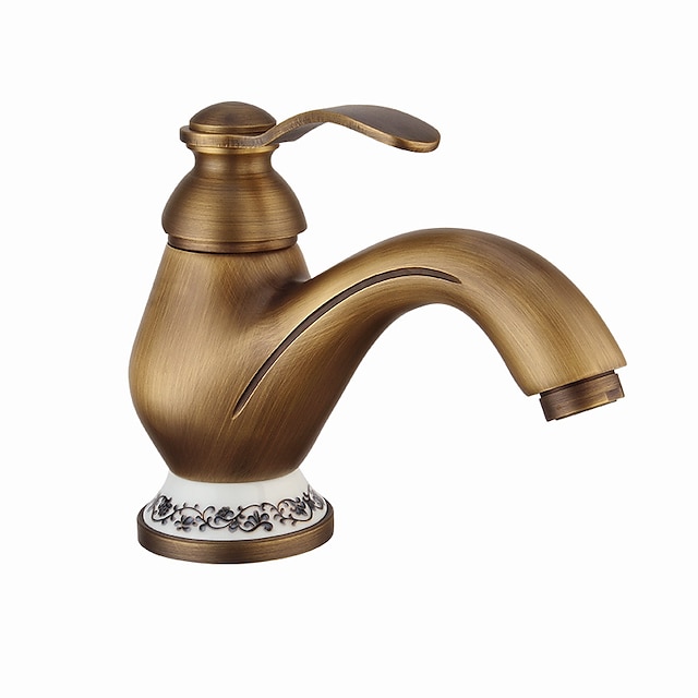  umyvadlový faucet - klasická starožitná mosazná středová sada s jednou rukojetí a jedním poklepem na holebath