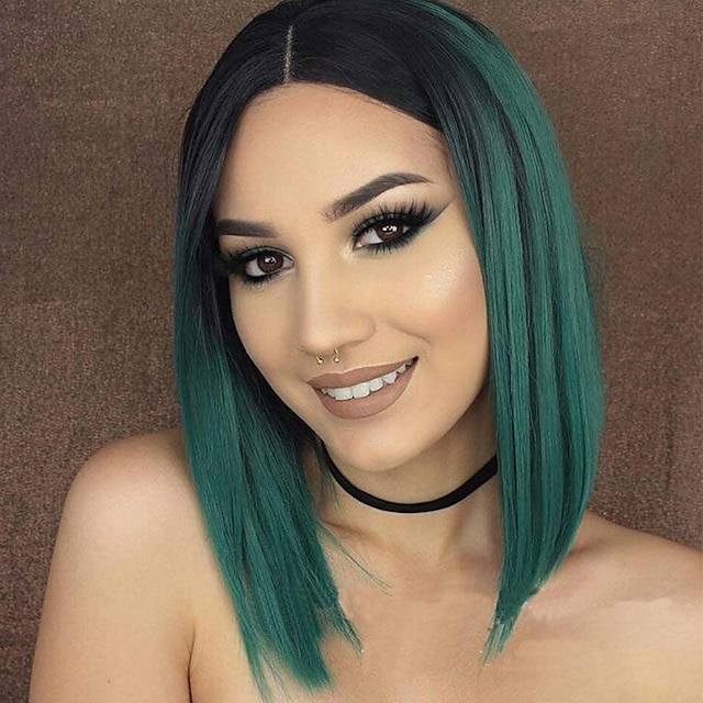 Beauty & Hair Wigs & Hair Pieces | Green Wigs for Women Cosplay Costume Wig Synthetic Wig Natural Straight Bob Wig Medium Length