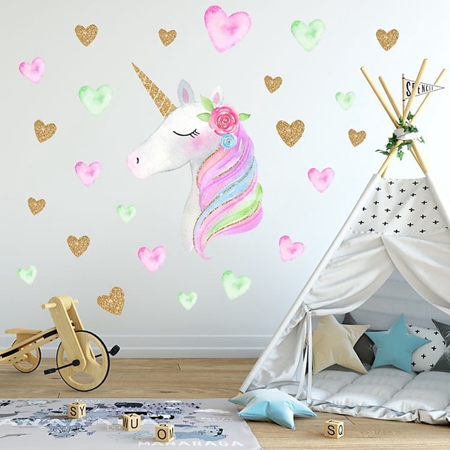  Creative Children‘S Self-Adhesive Cartoon Unicorn With Pvc Decorative Wall Stickers - Animal Wall Stickers Animals Kids Room / Nursery 60*36cm Wall Stickers for bedroom living room