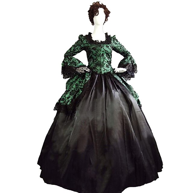  Princesa María Antonietta Estilo Floral Rococó Victoriano Renacimiento vestido de vacaciones Vestidos Ropa de Fiesta Baile de Máscaras Mujer Tela de Encaje Disfraz Verde / Negro Cosecha Cosplay
